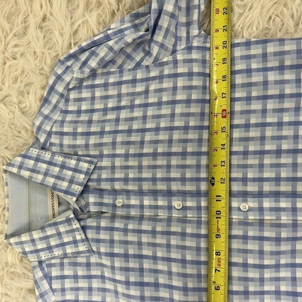 PRONTO UOMO Mens Cotton Long Sleeve Button Up Blue Plaid Abstract Shirt Large - Picture 4 of 10